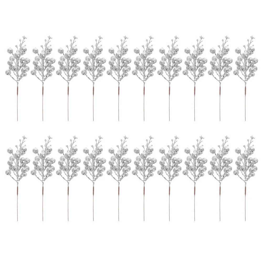 

20 Pcs Holly Berry Pick Christmas Imitation Berries Decorations Artificial Picks Vase Filler Plants