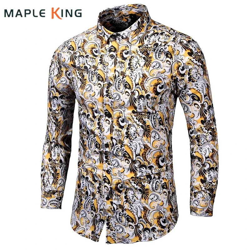 

Vintage Yellow Floral Print Mens Shirts Luxury Paisley Slim Fit Long Sleeve Chemise Homme Streetwear For Men Dress Shirt 6XL 7XL