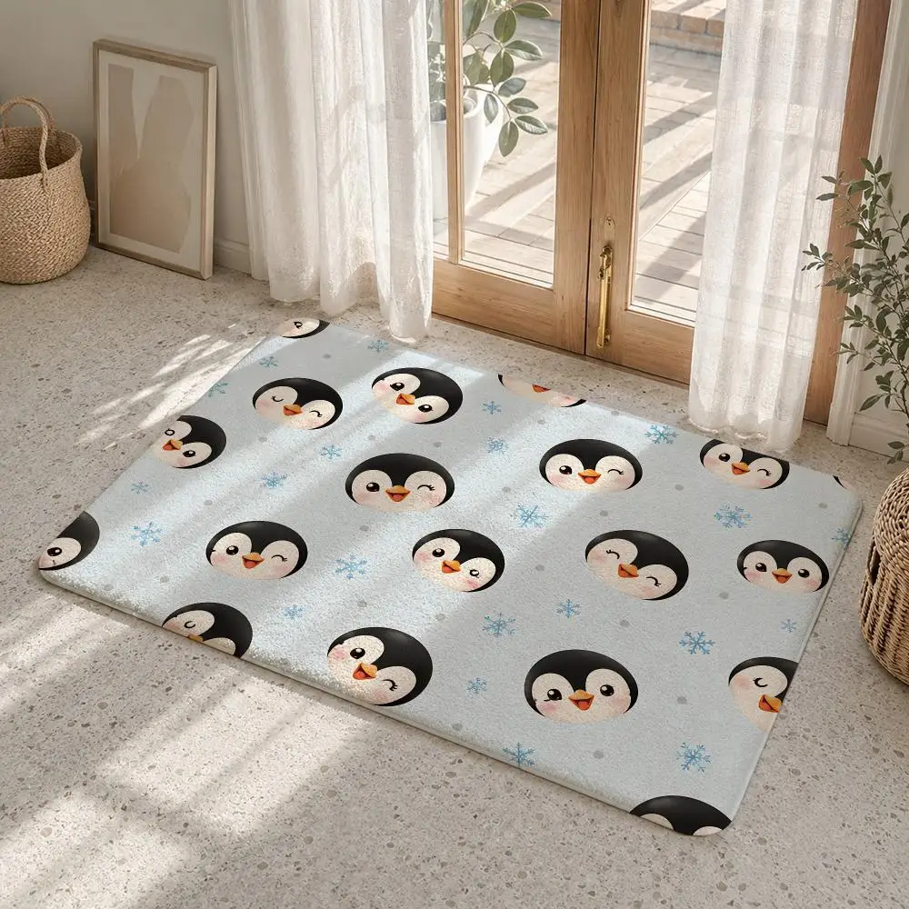 Winter Snowflakes Bears Deer Floor Mat Flannel Rug Non Slip Absorbent Soft Washable For Entryway Hallway Bathroom Kitchen Decor