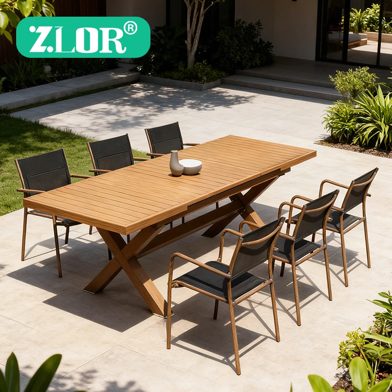 Modern Metal Restaurant & Hotel Outdoor Dining Table Set with Eco-friendly UV-Resistant Design