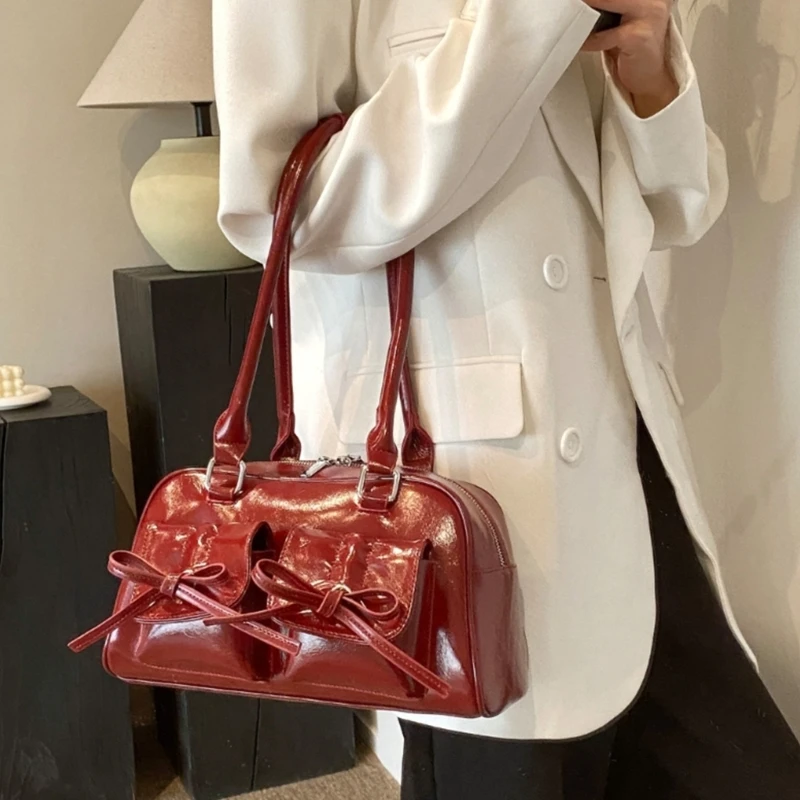 

2024 NEW Bowknot Shoulder Bags Solid Color Underarm Bag Armpit Bag for Girl Women Fashion Bags Leather Handbag