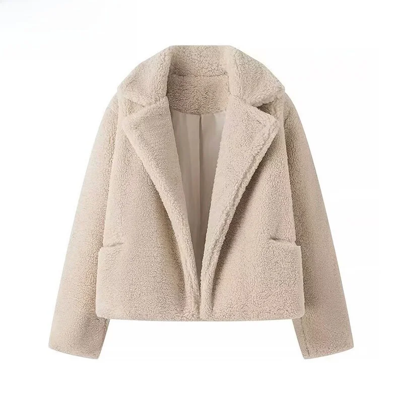 

Autumn New Women's Long Sleeve Cardigan Style Coat Wheat Straw Furry 2025 Style Design Sense Commute Straight Tube Polyester ...