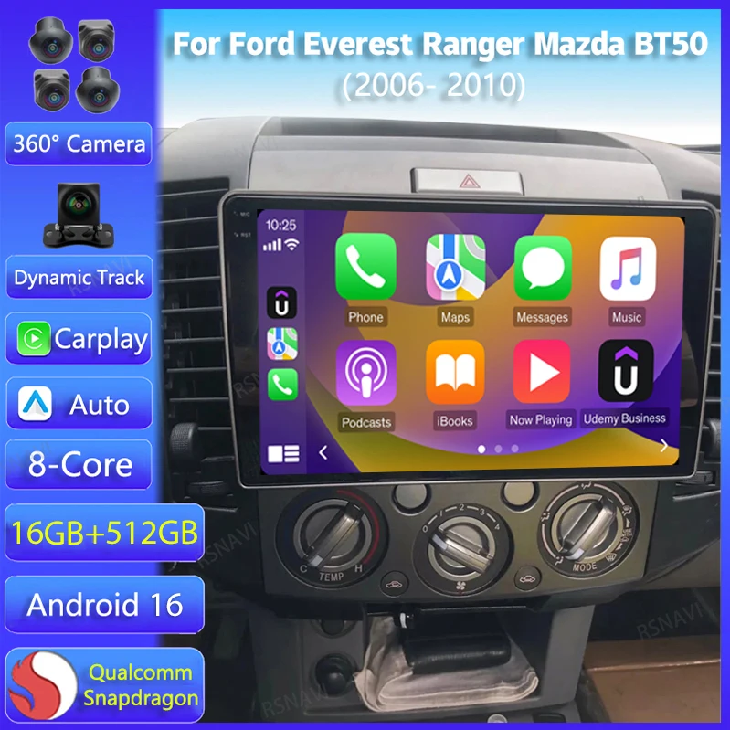 Android 16 Carplay Auto For Ford Everest Ranger Mazda BT50 BT-50 2006 2007 - 2010 Multimedia Car Radio Player WIFI+4G DSP Stereo