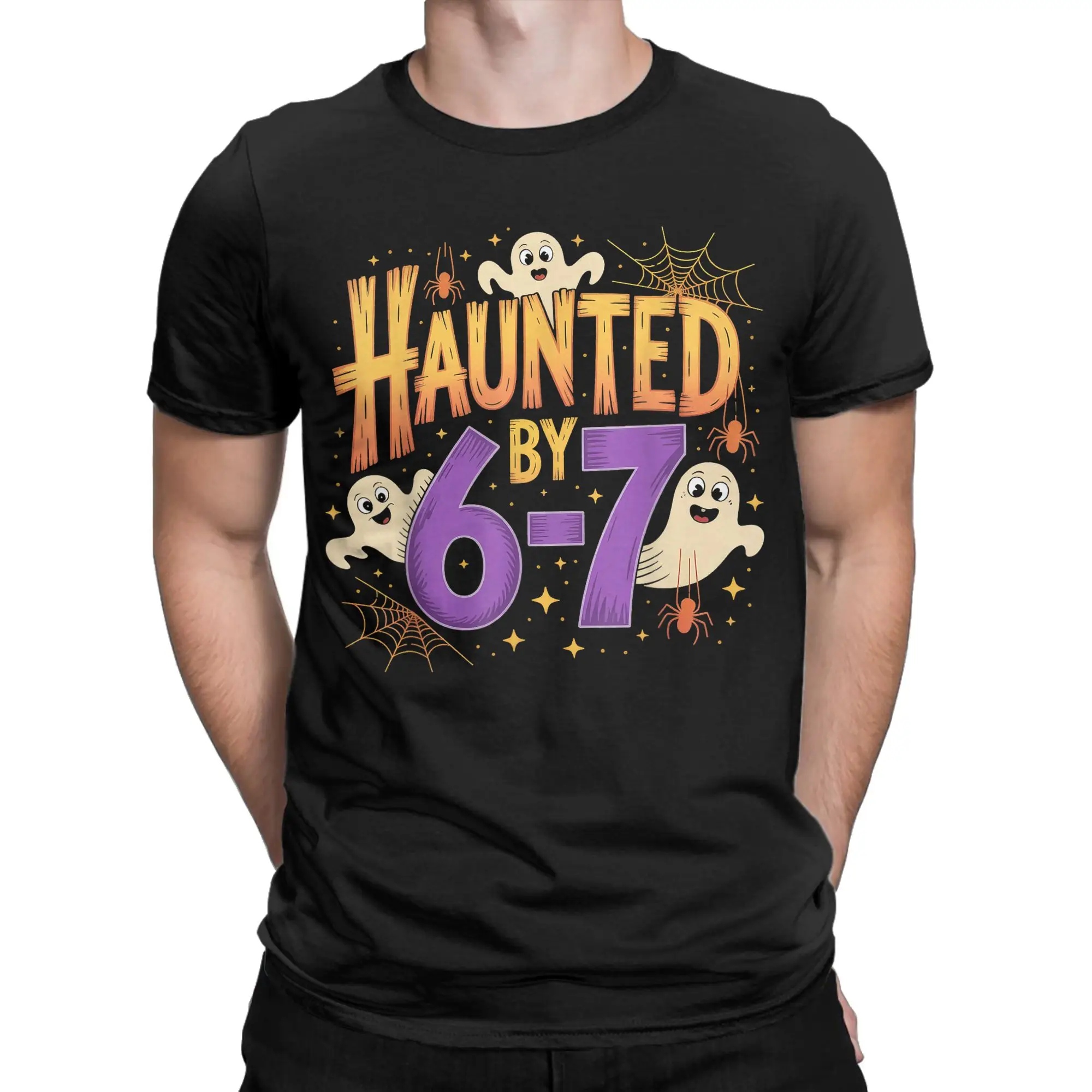 

Men's Haunted by 67 Halloween Ghosts and Spiders T Shirt Pure Cotton Clothes Funny Short Sleeve Round Collar Tees 6XL T-Shirts