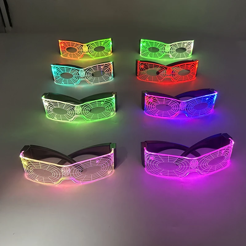 Cool  Cosplay Spider Hero Face LED Colorful Glasses Boys Girls Decorative Eyeglasses Light Up Music Dance Disco Night