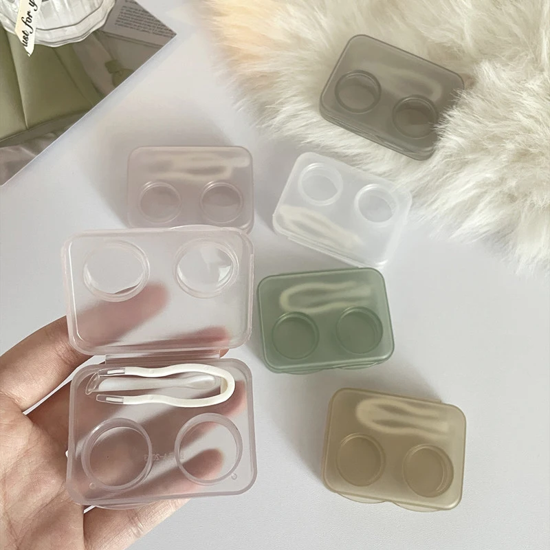 Solid Color Vintage Contact Lens Case Plastic Hard Contact Lenses Box Cute Eyeglass Case Lens Container Christmas Gift