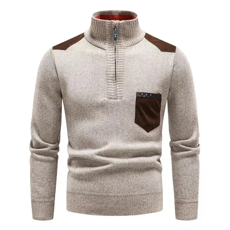 Suéter grueso de Cachemira para hombre, Polo coreano con media cremallera, blusa fría con cuello levantado, prendas de vestir exteriores de lujo, otoño e invierno, 2024