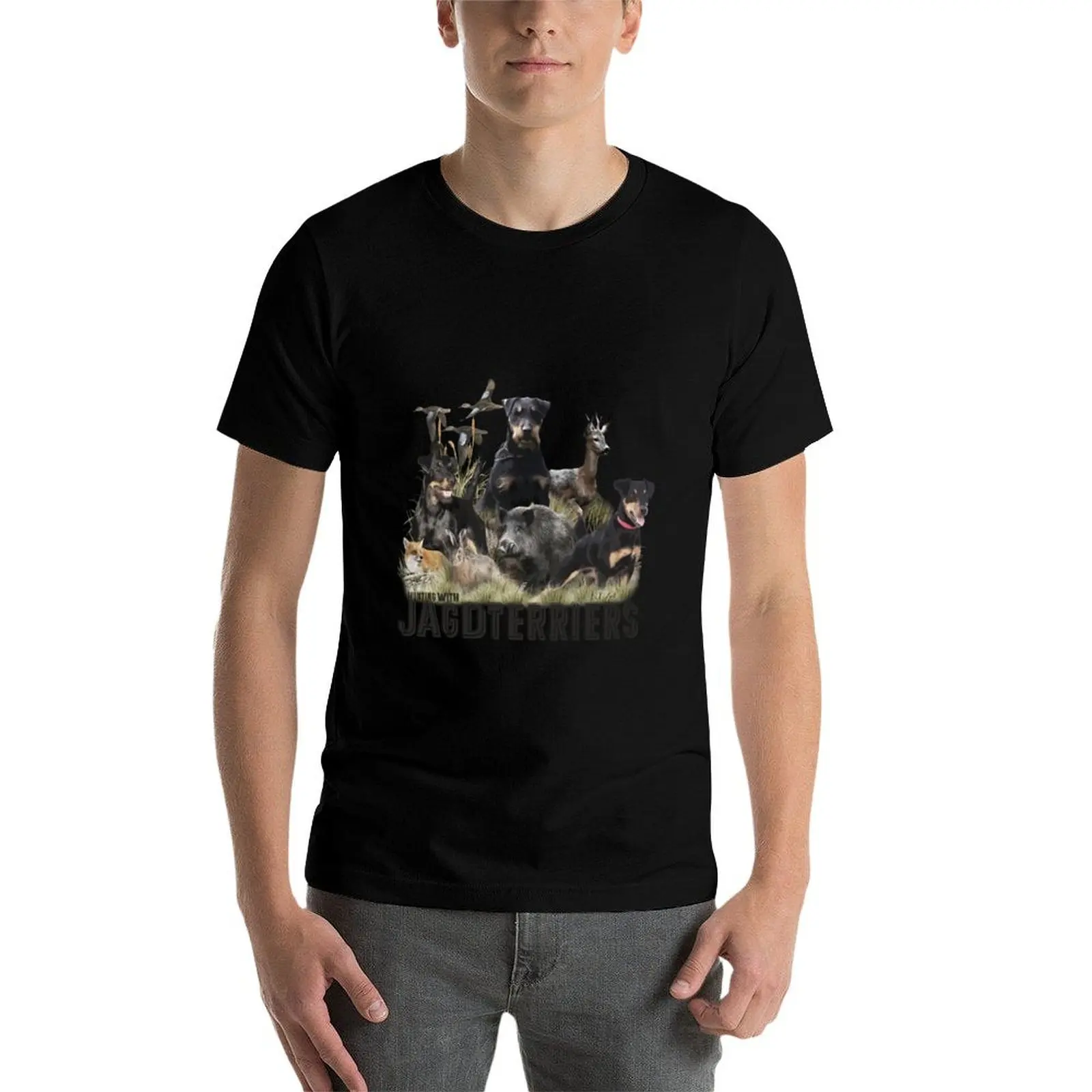 

Hunting with Jagdterriers , Art T-Shirt mens graphic t shirts man tshirt T-Shirt