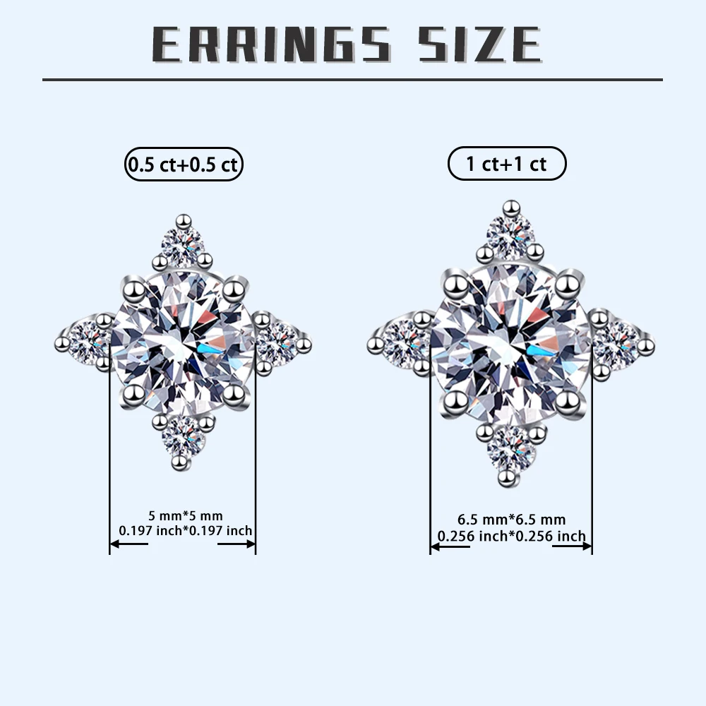 White GRA Moissanite earrings, S925 silver Platinum plating lucky clover earrings for men & Women high quality jewelry earrings