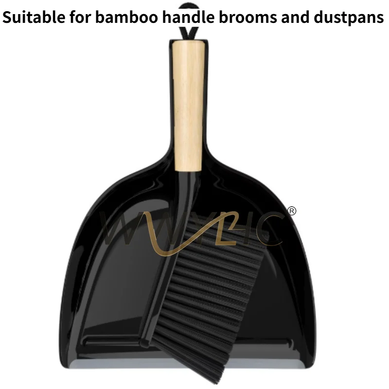 Small Broom and Dustpan Set with Floor Rubber Strip & Simple Bamboo Handle Design