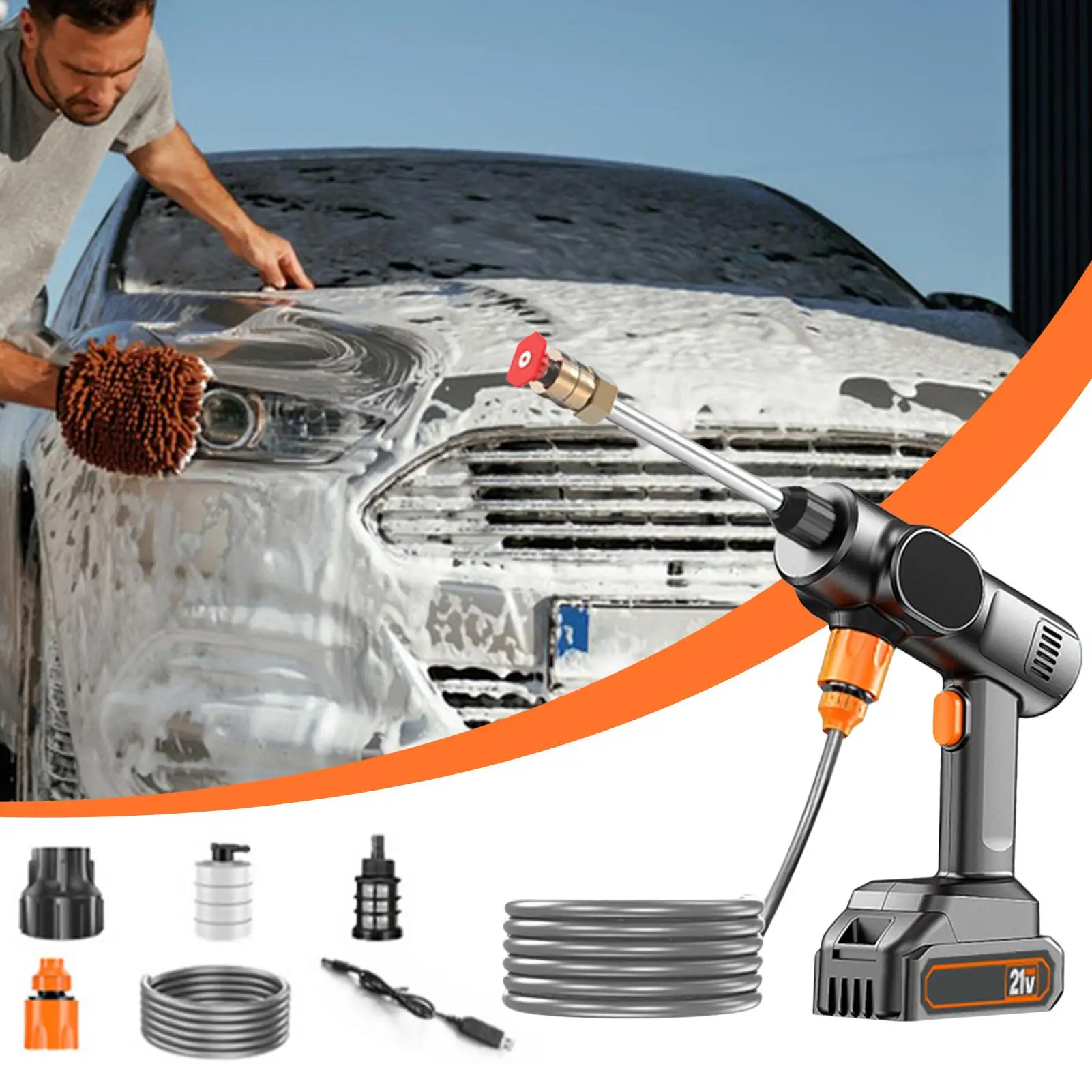 

Portable Cordless Pressure Washer 21V Handheld High Pressure Wash Machine with Nozzle for Home Patio Automotive Driveway
