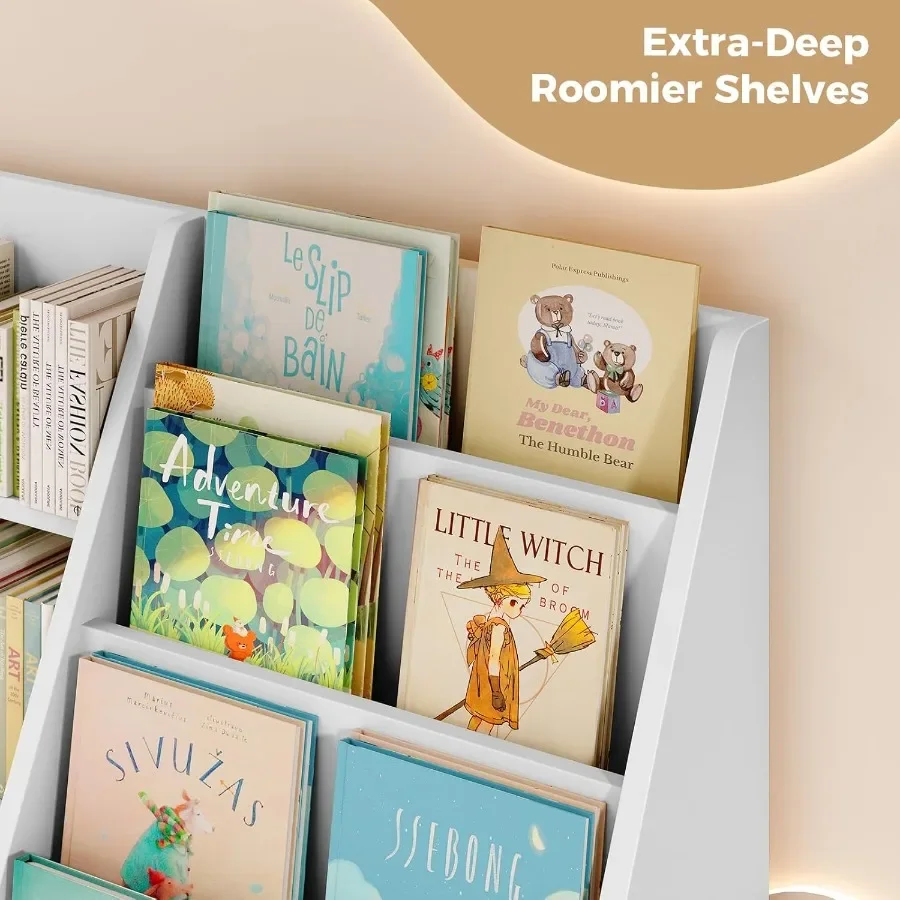 6 Tier Wooden Bookshelf and Toy Storage for Nursery Playroom and Classroom Toddler Book Rack with Multiple Shelves for Organizi