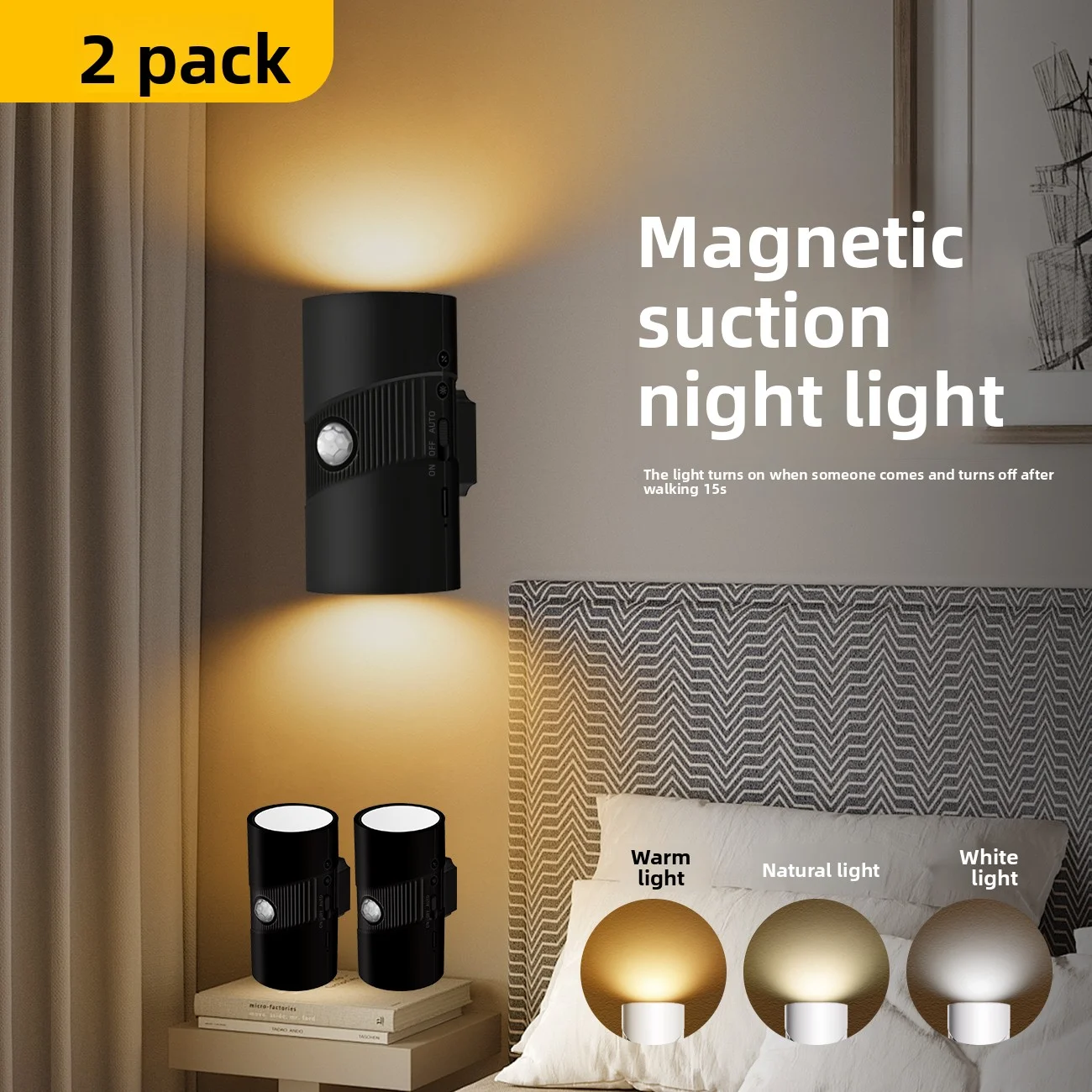 Magnetic Smart Warm Night Light, Motion Sensor Wall Lamp, USB Rechargeable, Gradient Color Changing, for Bedroom Bathroom Closet