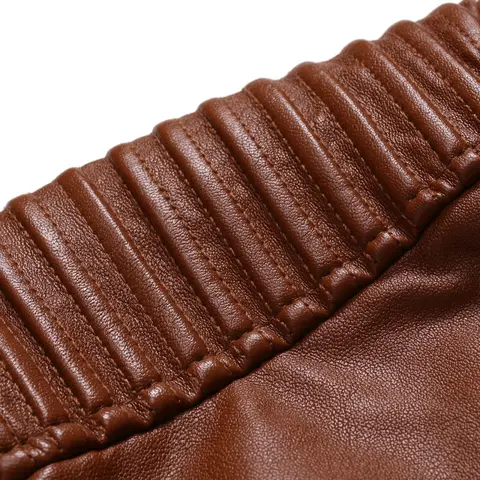 Herrskinnjacka 2025 ny vår och höst tunn stil med stående krage randig PU-skinnjacka motorcykelskinnjacka 10 best sales läderjackor för män - №6