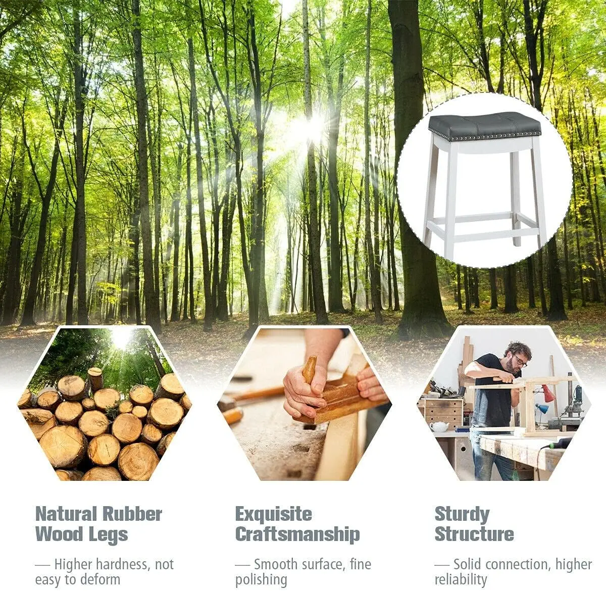 4 Kursi Bar Cambridge, Tinggi Meja 24', Kaki Kayu Solid Espresso dengan Bantalan PU Abu-abu – Dapur & Ruang Tamu (Set isi 4)