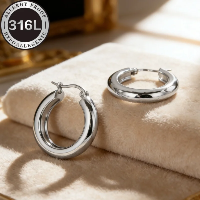 High quality stainless steel hypoallergenic golden earrings. Hemisphere line round earrings silver. Anti-fading, comfortable
