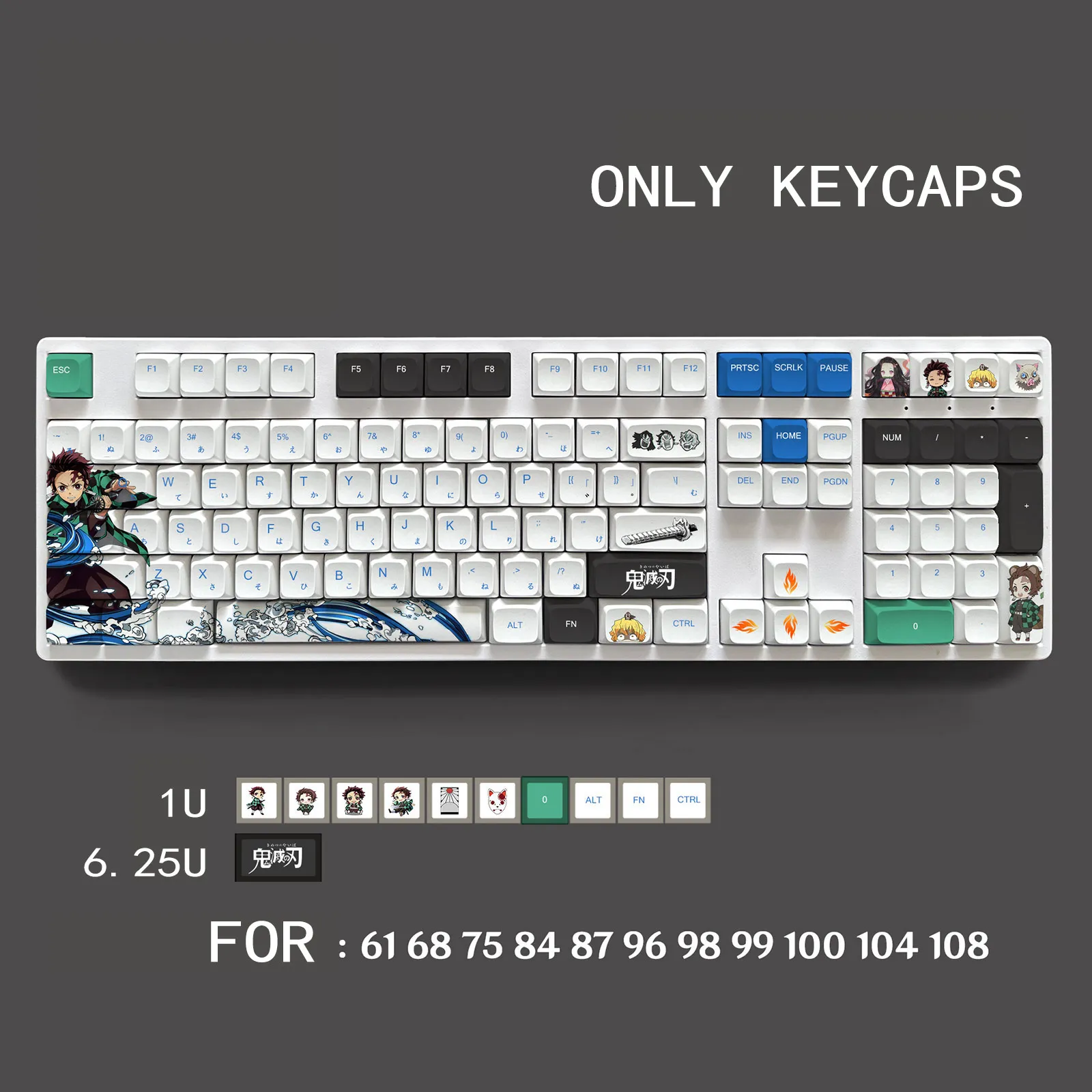 Imagem -03 - Demônio Slayer Pbt Material Keycaps Grupo Adequado para Teclado Mecânico Ansi Xda Perfil para 68 75 84 98 99 100 104 108 Etc Apenas Keycaps