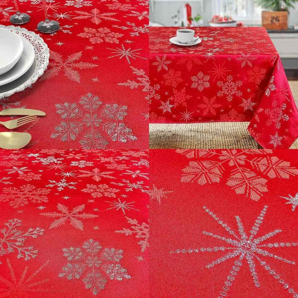 

Glimmering Red Snowflake Jacquard Tablecloth, 70x108 Inches Rectangle