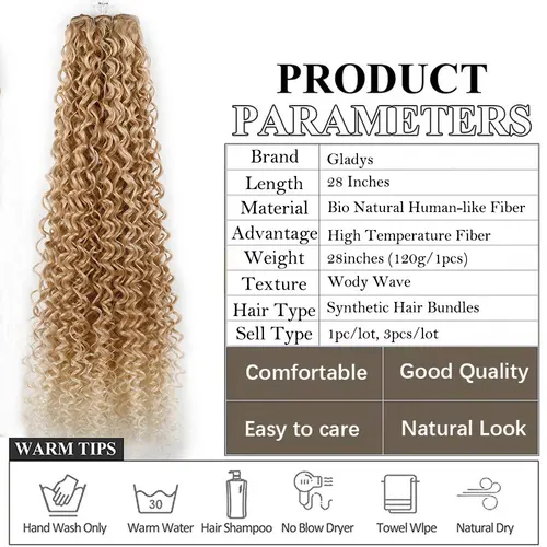 Imagen 2 del producto Mechones de pelo rizado sintético de 26 "", 27-613 M1B-118, trama de pelo ondulado con agua marrón ombré, extensión de cabello rizado Jerry resistente al calor