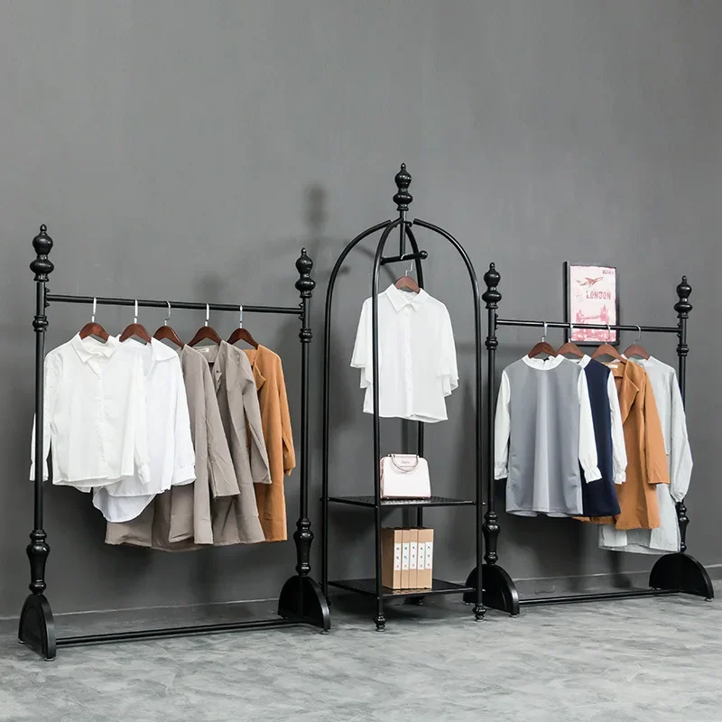 New vintage clothing store display rack, clothesrack, floor-standing wall-mounted side-hanging children's and women's clothing