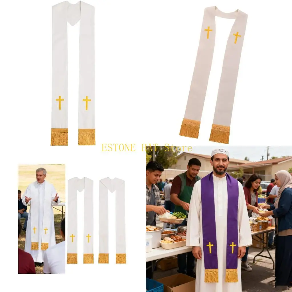

49MF Clergy Stole Embroidery Fringed Shawl For Religious Occasion Church Workship Use