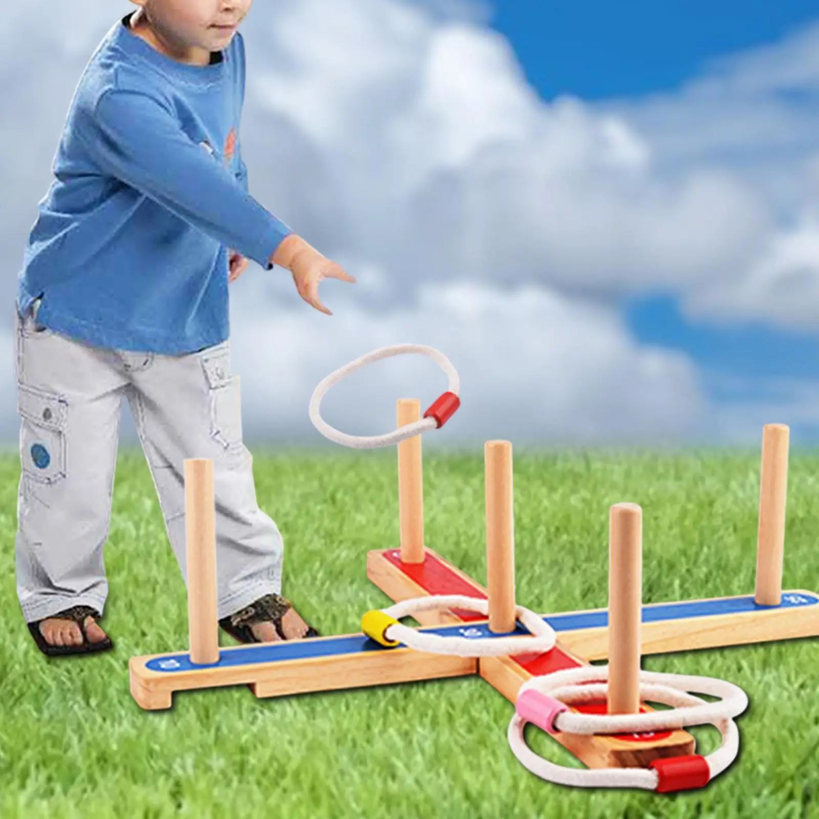 

Wooden Toss Game Carnival Games Set Teen Adults Gift Playset Includes 5 Rings Sport Activity Fun for Park Playground Backyard