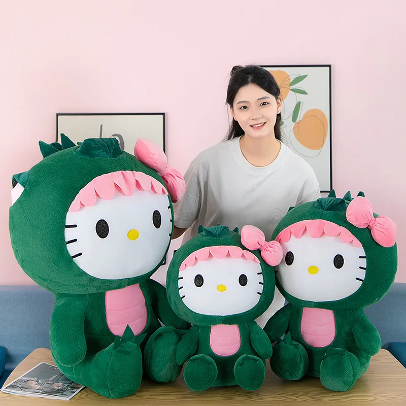 MINISO-Divertido Dinossauro Pelúcia Almofada para Crianças, Transformado em Hello Kitty, Brinquedo Macio, Bonito Anime, Presente de Aniversário, Sanrio