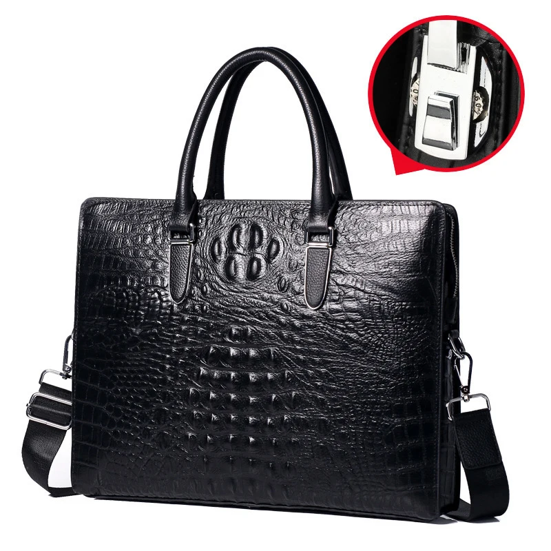 Étui à bombes en cuir véritable de vache alligator pour hommes, sac de messager pour ordinateur portable, étui à bombes pour hommes d'affaires, sac de luxe lancé, nouveau