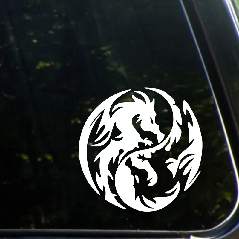 Dragon Yin Yang Vinyl Stickers, White Tribal Dragon Pattern Waterproof Decals for Car Window, Bumper and Laptop