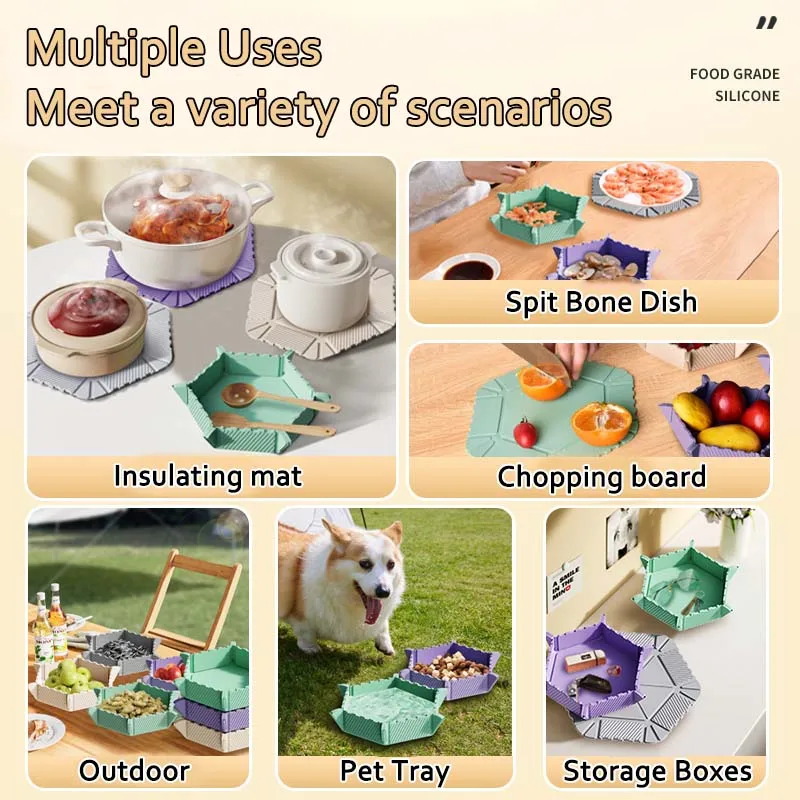 Eary Outdoor Portable Tableware Portable Magnetic Foldable Silicone Dinner Plate for Traveling Camping Picnics Kitchen