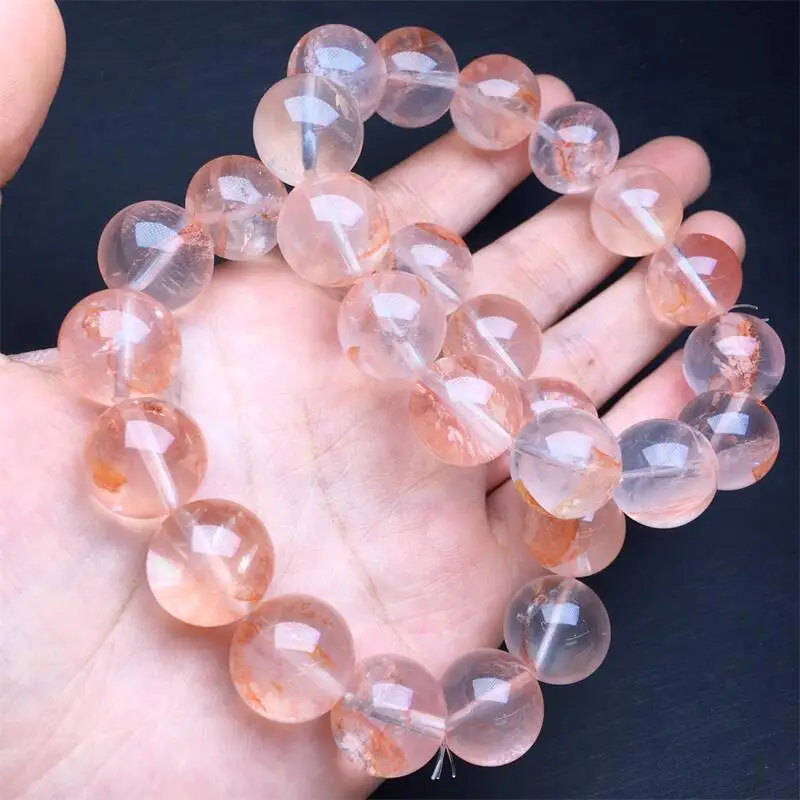

15MM Natural Clear Fire Quartz Hematoid Bracelet Fashion Crystal Jewelry Bangle For Women Healing Fengshui Holiday Gift 1pcs