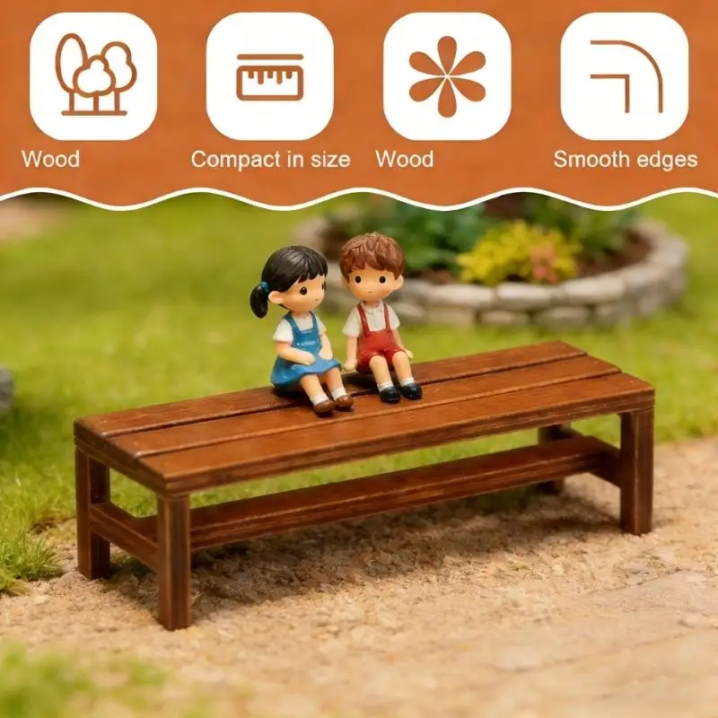 

1/12 Scale Miniature Outdoor Benches for Dollhouses Garden Scene Natural Finish Stable A2UB