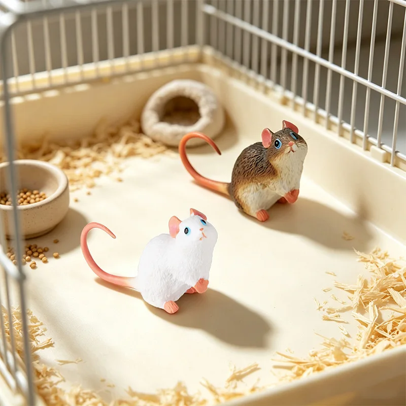 Oenux Realistic Mouse Figurine Simulation Laboratory White Rat Model Cognitive Science Educational Display Desktop Collection