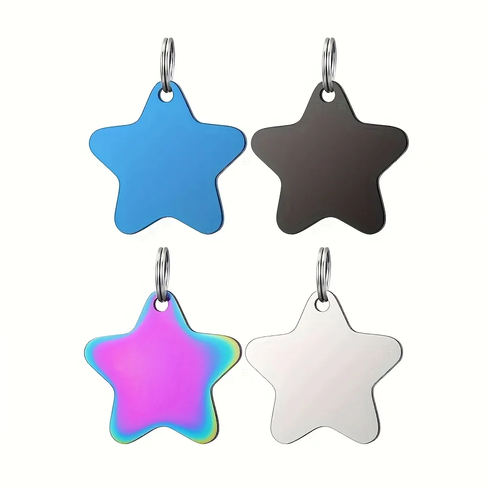

2Pcs【Personalized Customization】Stainless Steel Star-Shaped Dog Tags, Rounded Corner Pet Cat Pentagram Tags, Titanium Steel Pet Tags in Color, Custom Engraved with Name and Phone Number, to Prevent Pets from Getting Lost