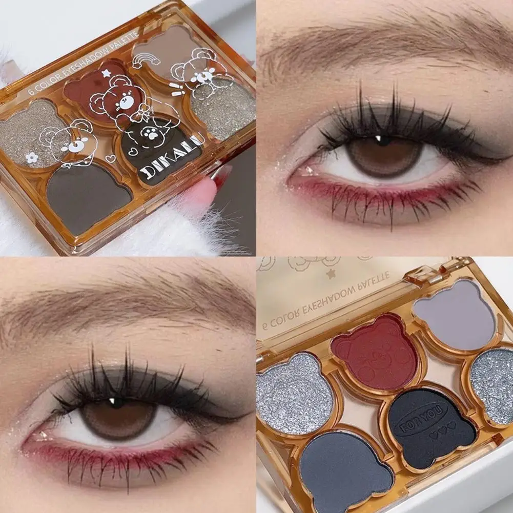 6-color Eyeshadow Plate Bear Shiny Matte Eye Shadow Advanced Goddess Makeup Waterproof Shadow Eye Feeling Cosmetics Eye X6i8