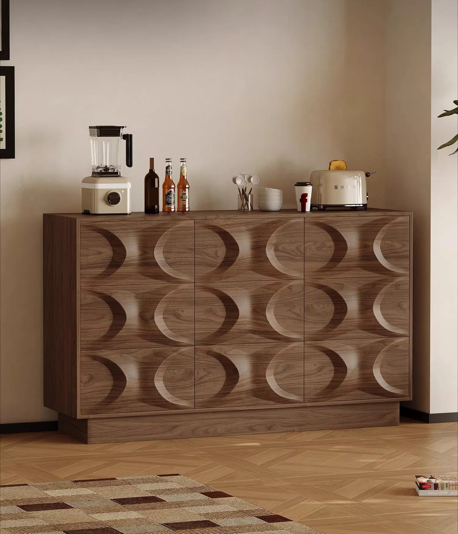 

Кожаный буфет из орехового дерева, винтажная гостиная, роскошный бытовой светильник для хранения вещей от стены до стены