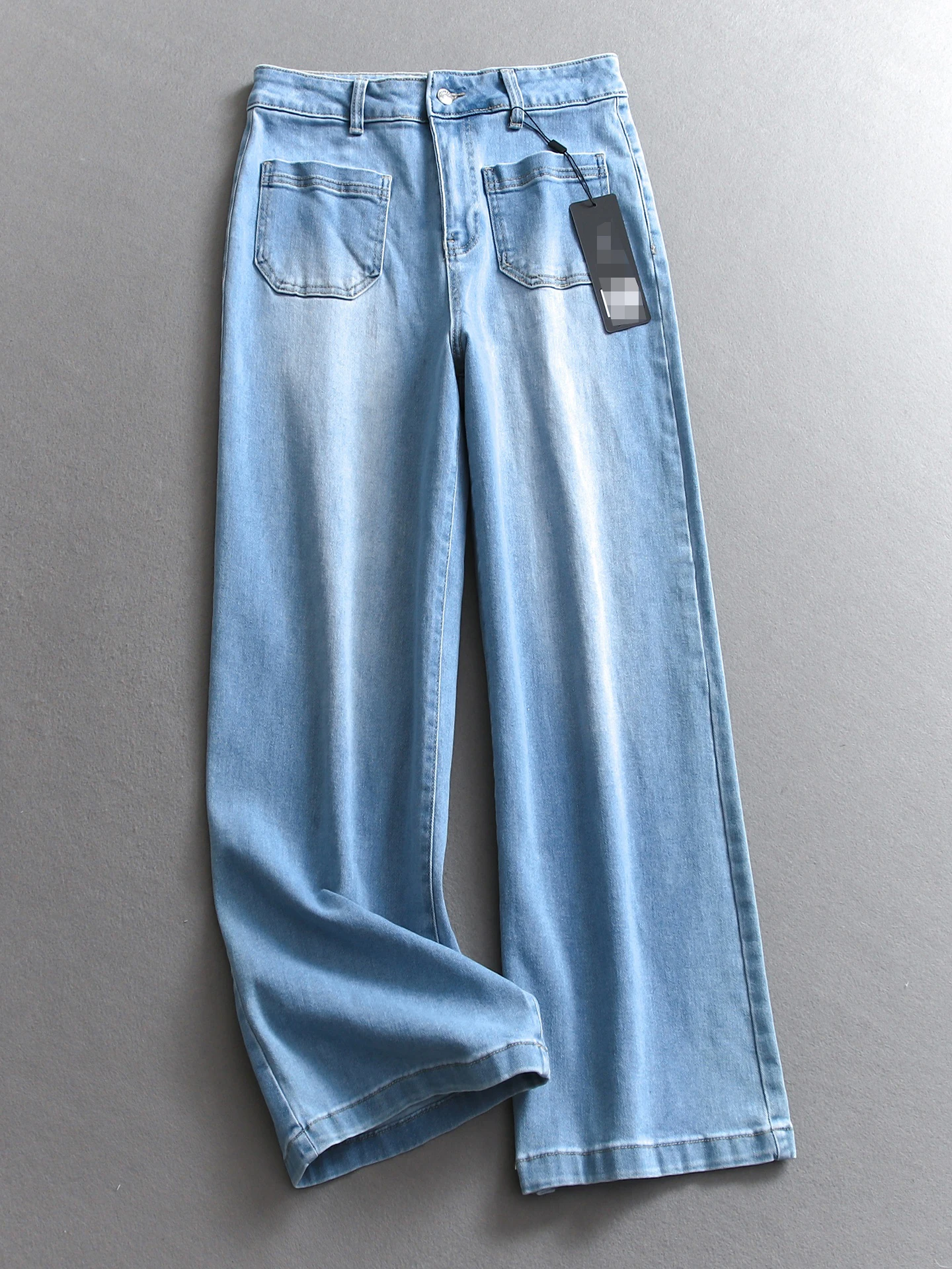 

Blue Patchwork Symmetrical High Waist Loose Straight Leg Jeans Women's Long Pants Casual Comfortable Breathable Denim