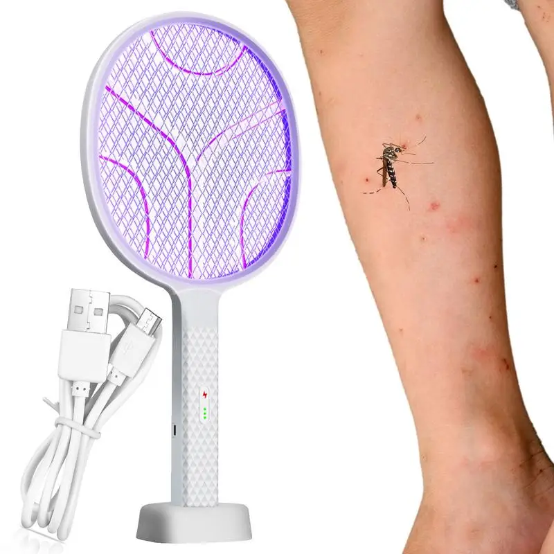 2 In 1 Fly Swatter Racket Rechargeable Radiation Free Electric Fly Insect Bug Zapper Bat Handheld Mosquito Killer Pests Control