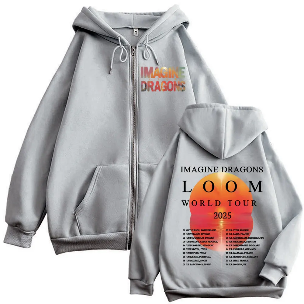 Imagine Dragons Loom World Tour 2025 Zipper Hoodie Harajuku Rock Hip Hop Zip Up Pullovers Men Women Casual Fashion Sweatshirts