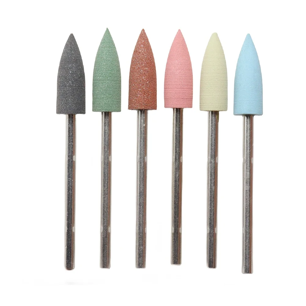 6-teiliges Silikon-Polier-Nagelbohrer-Set mit Aufbewahrungsbox, 2,35 mm Schaft Nagelpolier-Bits für Maniküre Pediküre Nagelpuffer