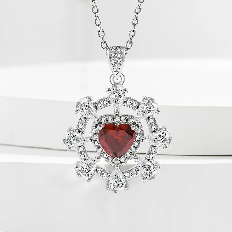 Style Fashionable Love- Shaped Pomegranate Necklace, Ring And Stud Earring For Anniversary Celebration