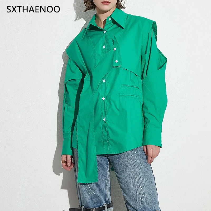 

SXTHAENOO 2025 Elegant Candy Colors Basic Top Turn-down Collar Long Sleeve Solid Button Blouses Women's Cotton Shirt Blouse