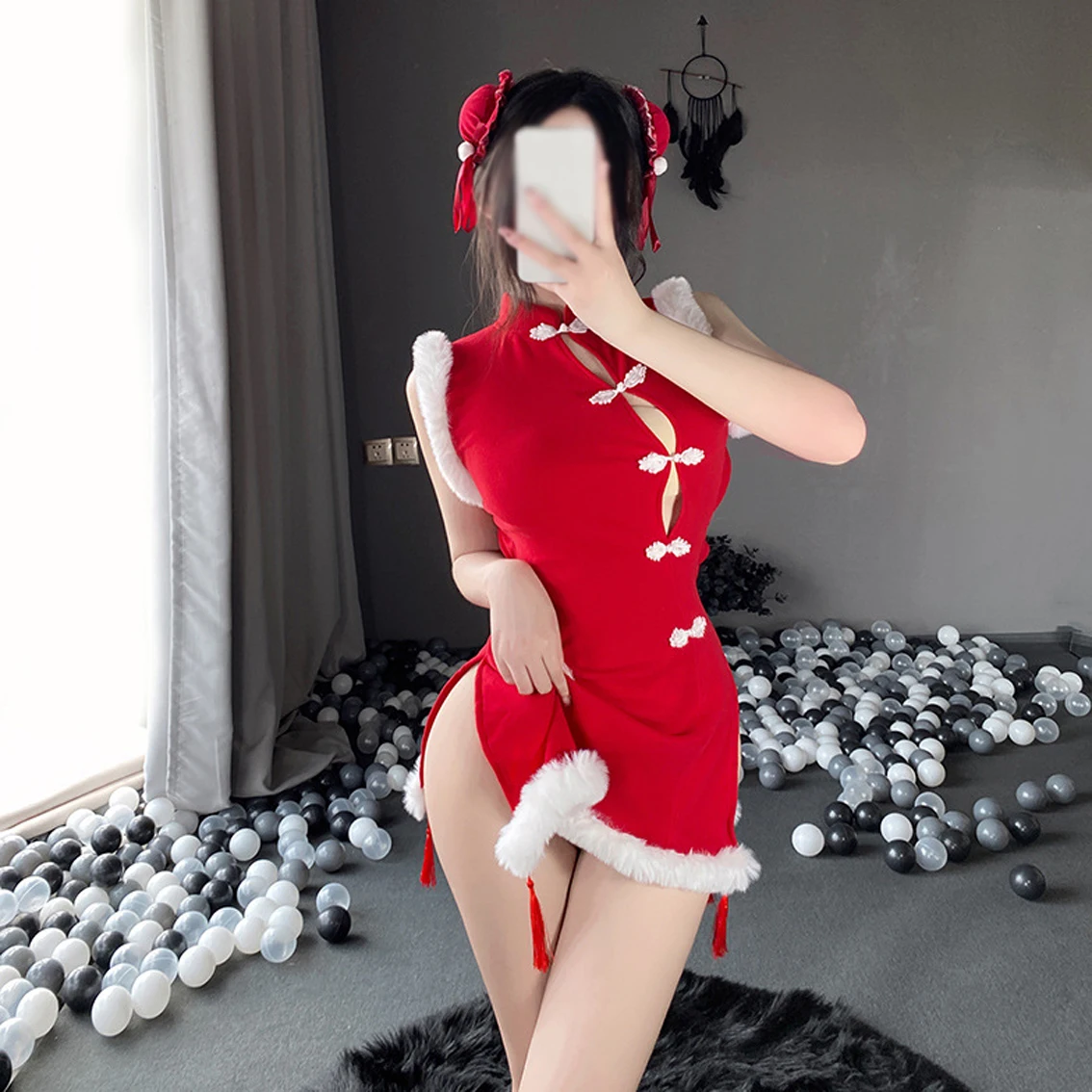 2022 feminino papai noel cosplay lingerie sexy inverno quente sem mangas fantasia vestido natal natal festa de halloween traje