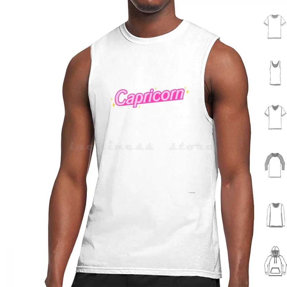 Capricorn Zodiac Sign Y2k Glitter Tank Tops Vest Sleeveless Zodiac Capricorn Y2k 2000s Pink Glitter Sparkle Planets Astrology