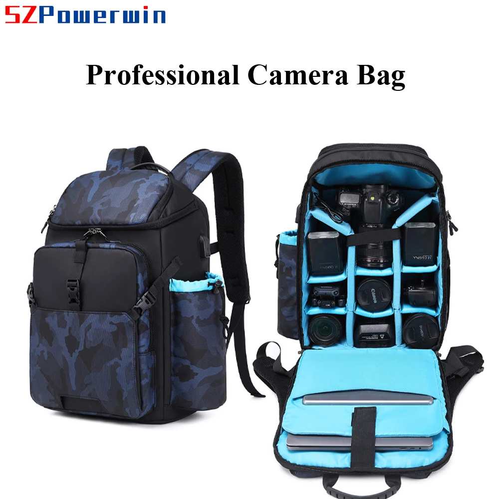 

Powerwin New Professional Waterproof Multi-function DSLR SLR Camera Bag Backpack With Laptop Aerial Drone Slider Compartment