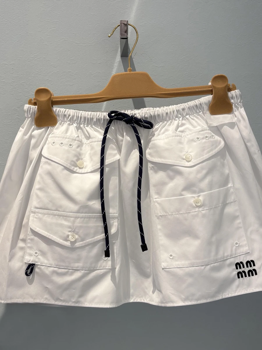 

Sweet Cool Academy Miu Style Skirt with Pockets Drawstring Elastic Waist Embroidery Early Spring New Arrival Ladies Skirt