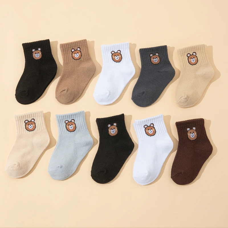10 Paar Babysocken-Set mit Cartoon-Bärenmuster, Freizeitkleidung für den täglichen Gebrauch, weiche, bequeme Säuglingsfußbekleidung – Detail 7