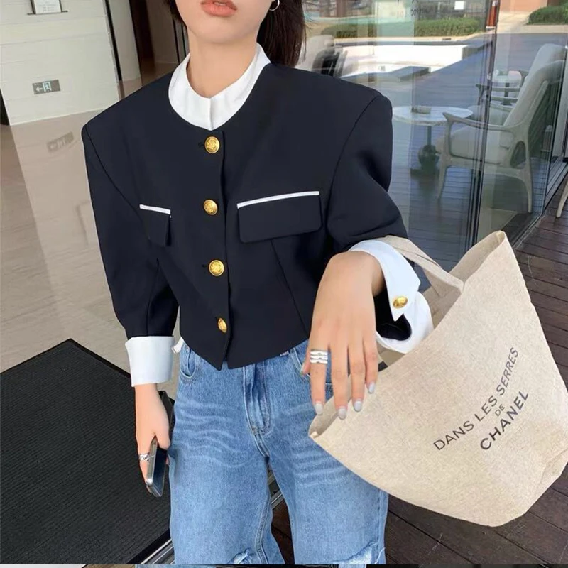 Single Breasted Short Suit Jacket for Women, French Vintage Jackets, Korean Temperament, Equestrian Clothing, Chic Tops, Autumn