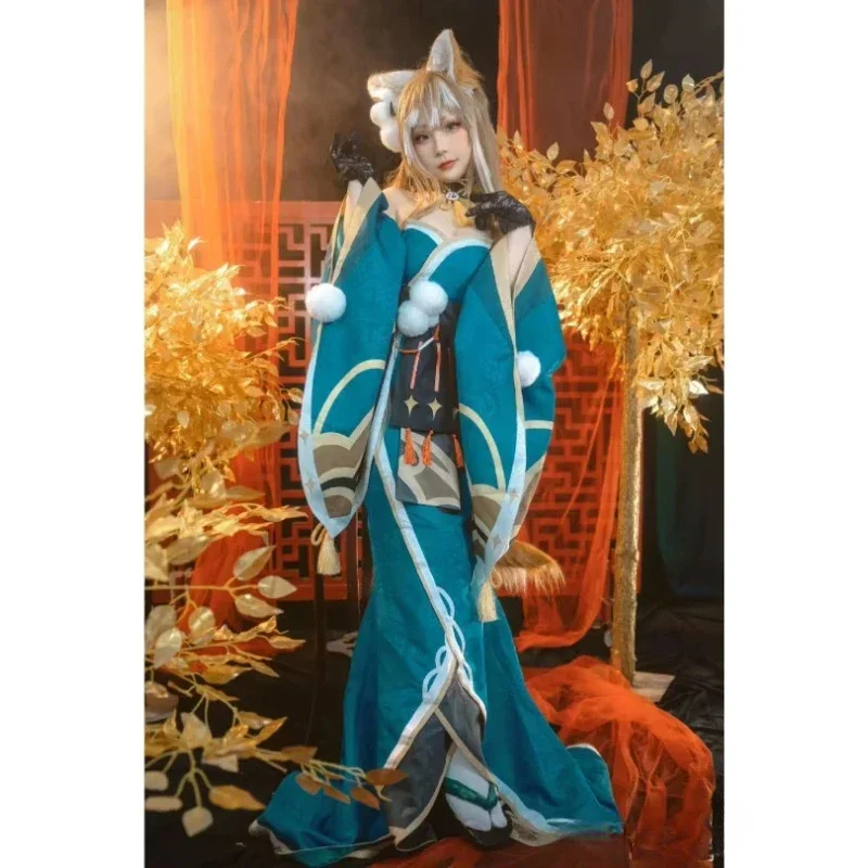 

FC6Gorou Cosplay Genshin Impact Game Christmas Green Dress Sexy New Year Role Play Outfit Full Set Women Holiday Halloween @FC8！
