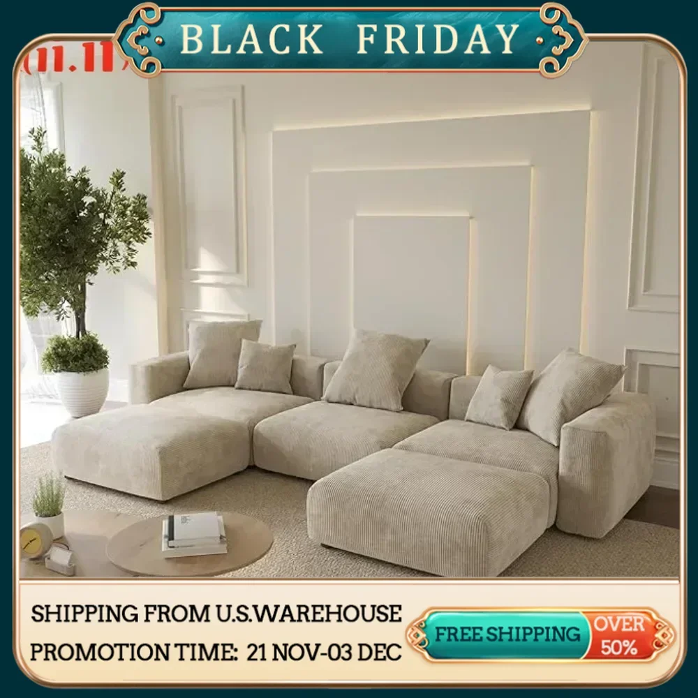 Modular U Shaped 5 Seater Sectional Sofa Couch with 2 Ottomans,4 Pillows,Cushion Covers Removable& Replaceable,Living Room Sofas